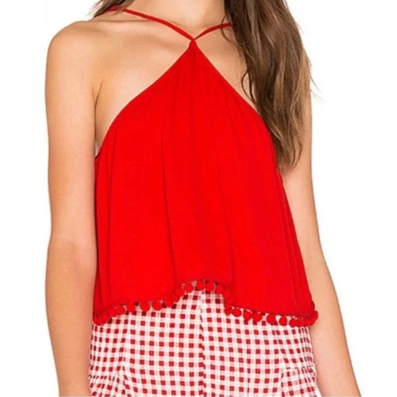 Show Me Your MuMu Red Pompom Halter Tank Top Size Medium - Picture 1 of 5
